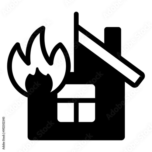 House burned in flames solid icon, insurance event concept. Vector graphics. Cottage building burnt with fire sign on white background, glyph style mobile or design.
