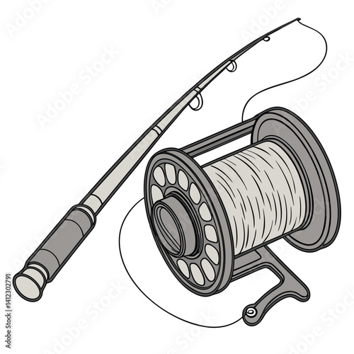 Fishing rod and reel equipment detailed illustration graphic design resource