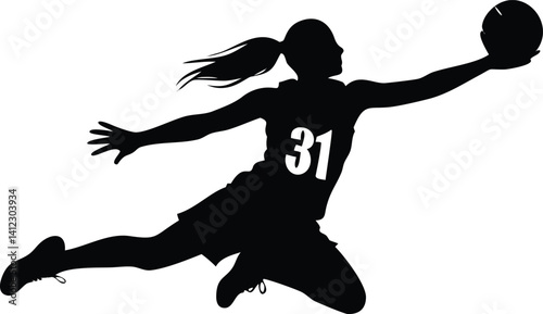 Silhouette of Basketball Player Jumping with Ball in Hand on Transparent Background