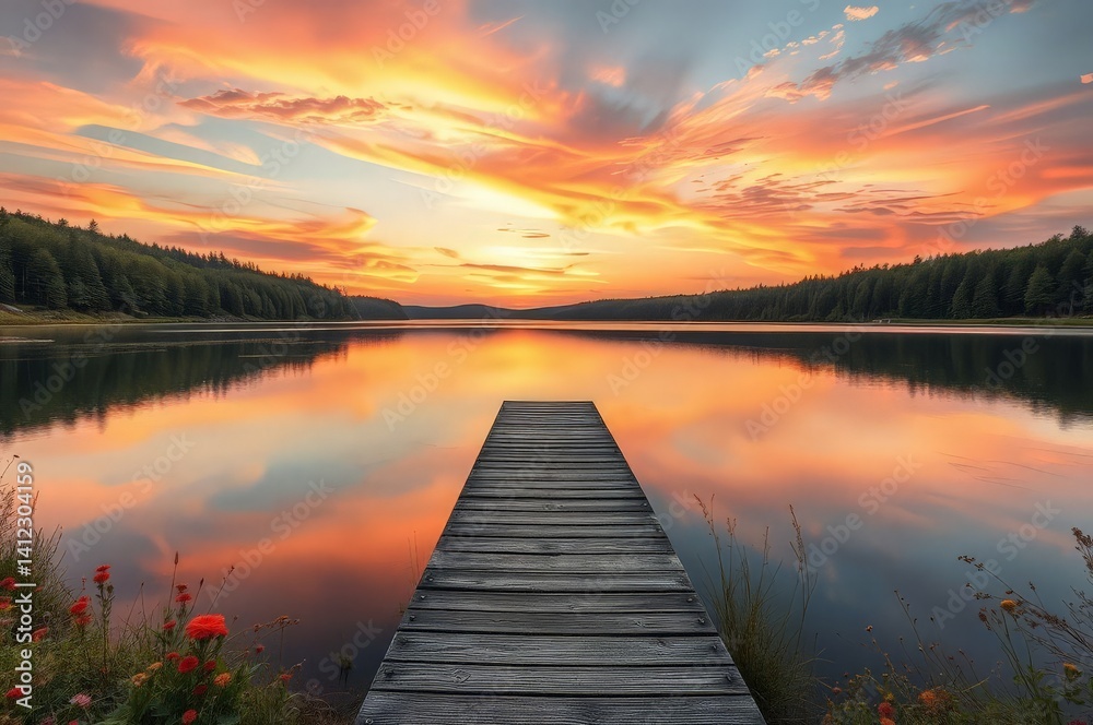 Fototapeta premium Serene Sunset at a Secluded Lake