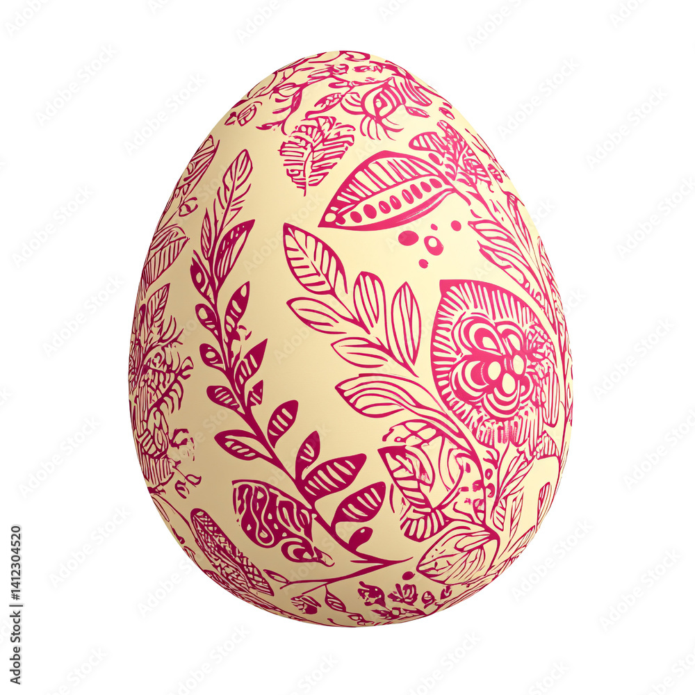 Fototapeta premium Ornate Easter Egg with Floral Pattern in Pink and Beige on a Transparent Background for Holiday Decoration and Celebration