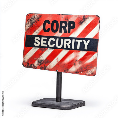 Warning sign showing corp security with red and white stripes isolated on white background