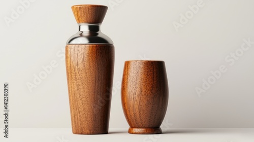 Wallpaper Mural cocktail shaker concept. Stylish cocktail shaker and glass with a wooden texture design. Torontodigital.ca