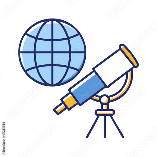 Telescope Pointing Toward Globe Icon Design