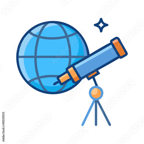 Telescope Pointing Toward Globe Icon Design