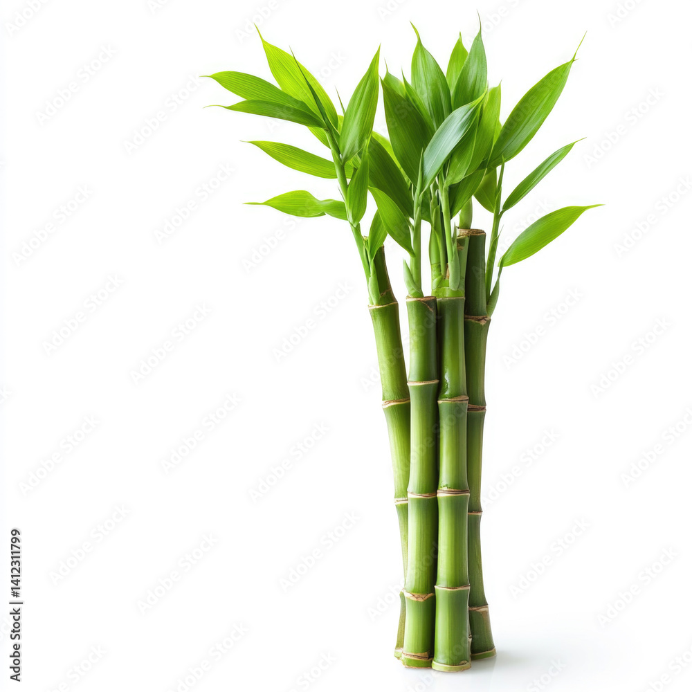 Obraz premium Bamboo plant with green leaves arranged in a bunch isolated on white background