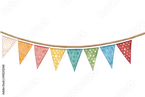 Foto red and yellow flags bunting or garland for festival on transparent background