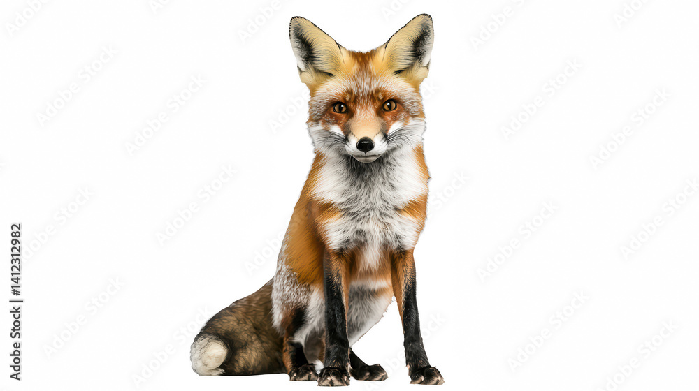 Fototapeta premium a red fox sitting on a transparent background, PNG image, PNG file, Generative art.