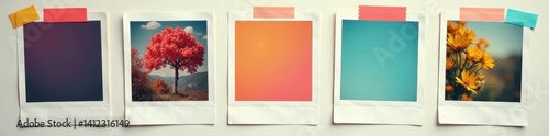 Retro polaroid frames with colorful washi tapes , colorful, clipart