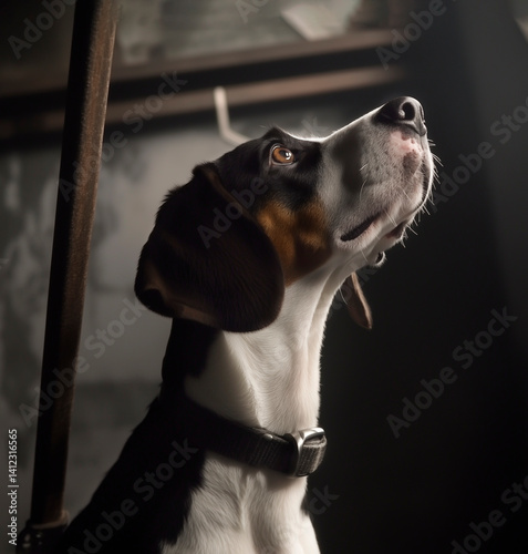 portrait of estonian hound, hunting dog, in dark room