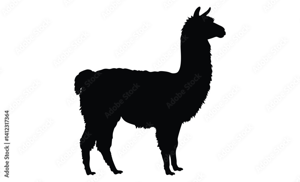 Fototapeta premium Alpaca silhouette, Farm animal vector, Wooly animal icon, Alpaca illustration