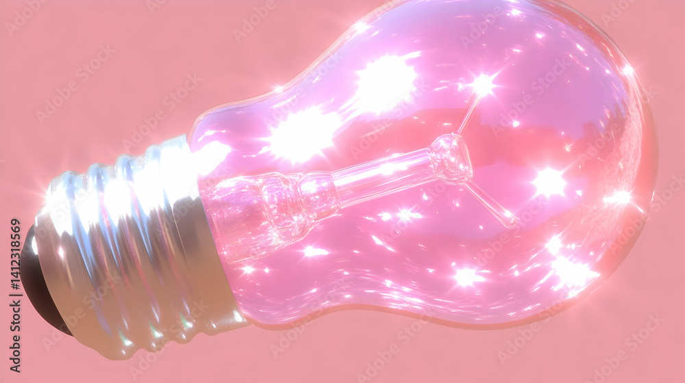 Macro Shot of a Pink Tinted Lightbulb Against a Solid Pink Background Showcasing Bright Illumination and Reflective Surfaces in a Studio Setting Macro Shot of a Pink Tinted Lightbulb Against a Solid Pink Background Showcasing Bright Illumination and Reflective Surfaces in a Studio Setting