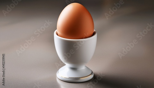 Single boiled egg in egg cup on transparent background
