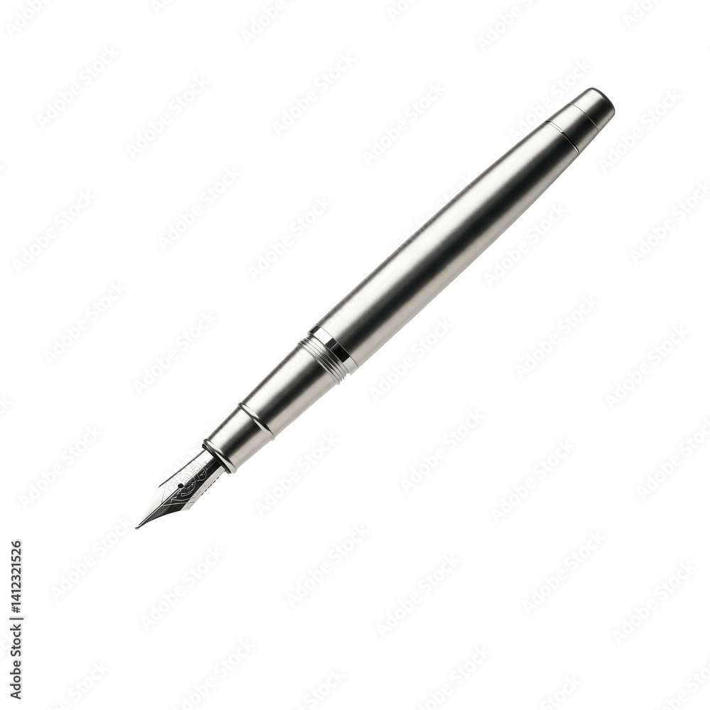 metallic silver fountain pen on white background metallic silver fountain pen on white background