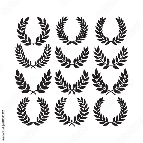 Laurel Wreath Vector Set. Collection of Foliate Award Wreaths for Cinema Festivals etc