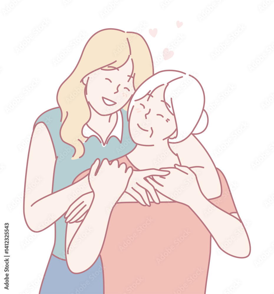 A tender embrace is shared between a young woman and an older lady, symbolizing deep love and connection A tender embrace is shared between a young woman and an older lady, symbolizing deep love and connection