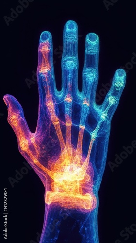 infrared thermographic hand. thermal handprint isolated. hand heat map. hand digital scanner. thermal hand. palm heat map. hand thermal map. Digital identification. no background.
