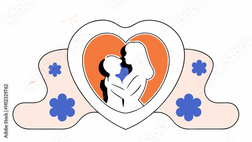 Mother s love a heart s embrace gentle illustration with orange heart and floral accents