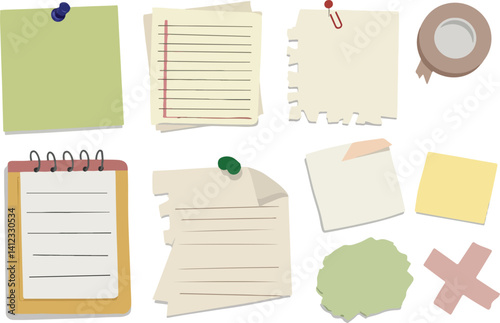 Doodle paper notes stickers vector illustration set