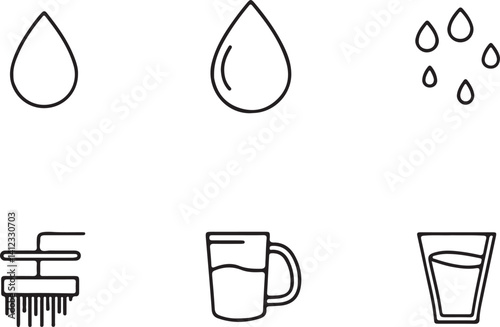 Water line icon vector illustration set. Set of outline icons related to water line. Water outline icons collection