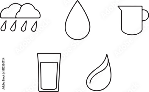 Water line icon vector illustration set. Set of outline icons related to water line. Water outline icons collection