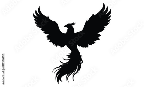 Phoenix silhouette, Fire bird vector, Mythical bird icon, Fenix illustration on white background