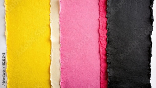 Abstract Torn Paper Background Texture Macro Photography - Pink, Yellow, Black