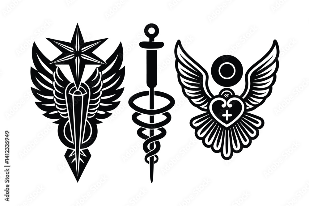 Fototapeta premium Symbols of Science Greek Medicine Industry Set