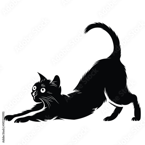 Cat Silhouette isolated vector, cat exercise character vector, White Background vector design element.