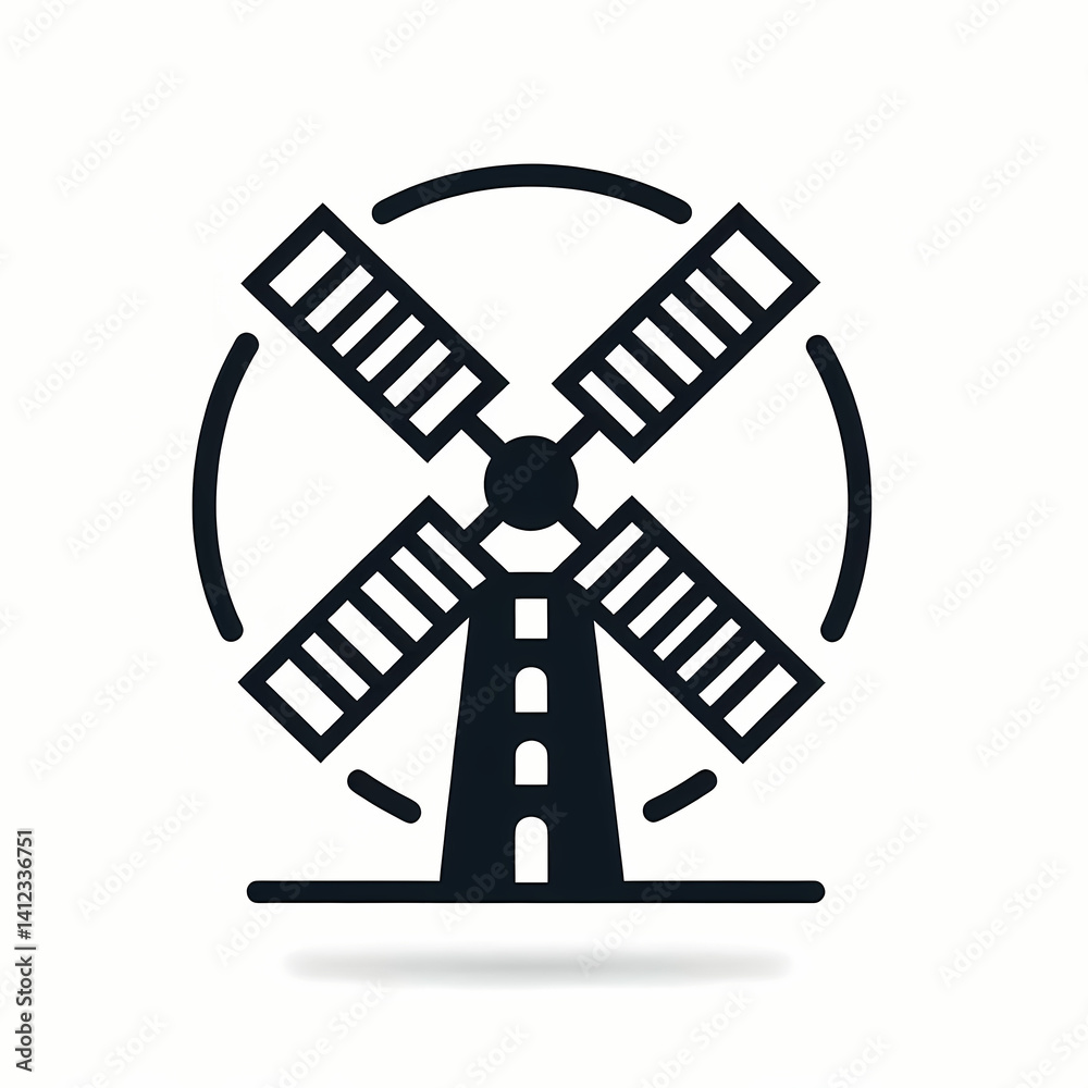 Minimalist windmill icon in black on a light background