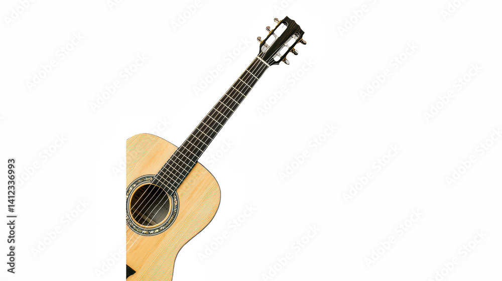 Fototapeta premium a wooden acoustic guitar on a transparent background, PNG image, PNG file, Generative art.