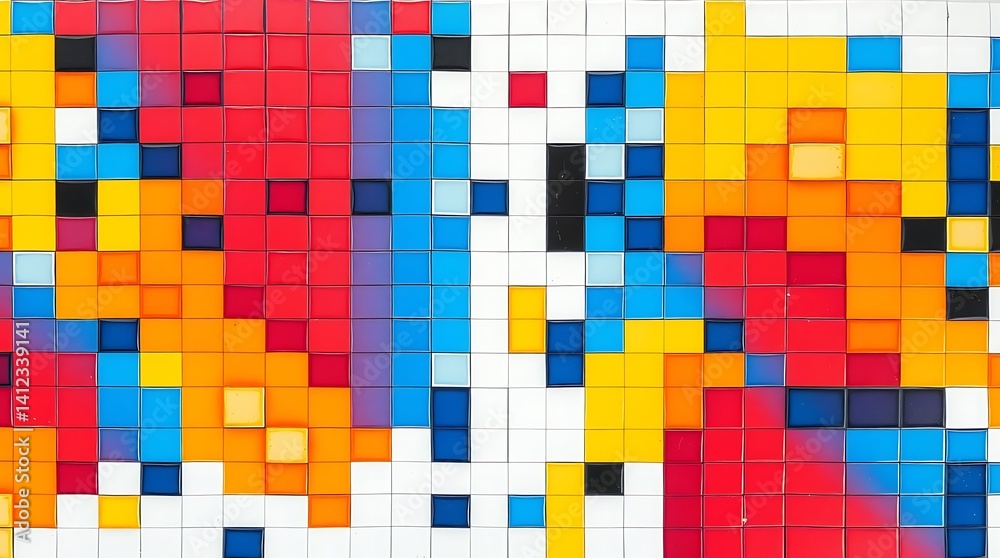 Fototapeta premium Top-down view of color-blocked tiles creating an optical illusion