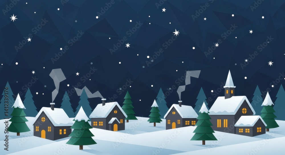 Fototapeta premium Festive Winter Village Illustration