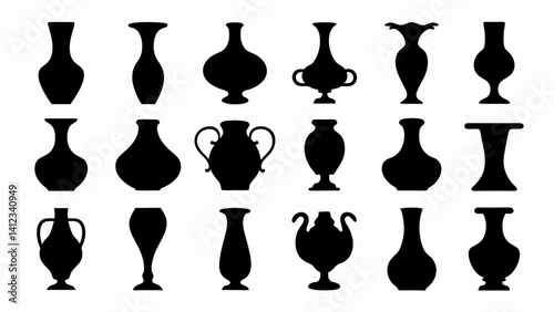 set of vases silhouette vector on white background.