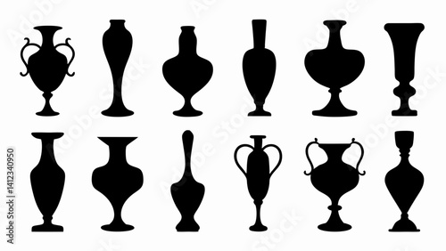 set of vases silhouette vector on white background.