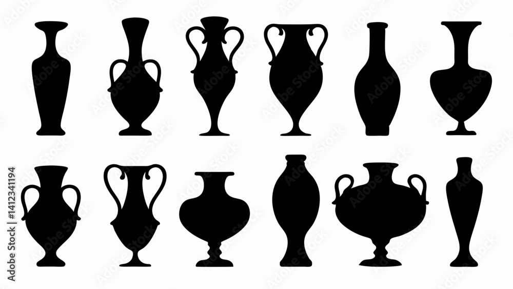 set of vases silhouette vector on white background. set of vases silhouette vector on white background.