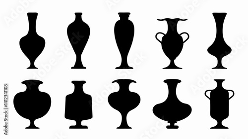 set of vases silhouette vector on white background.