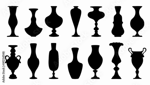 set of vases silhouette vector on white background.