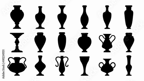 set of vases silhouette vector on white background.
