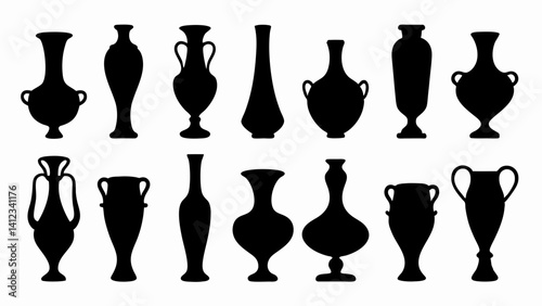 set of vases silhouette vector on white background.