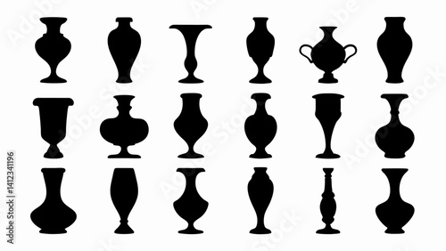 set of vases silhouette vector on white background.