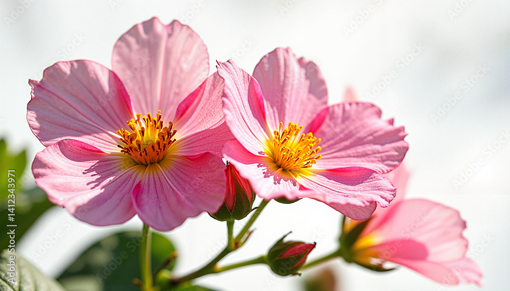 Pink flowers blooming against a bright background Pink flowers blooming against a bright background