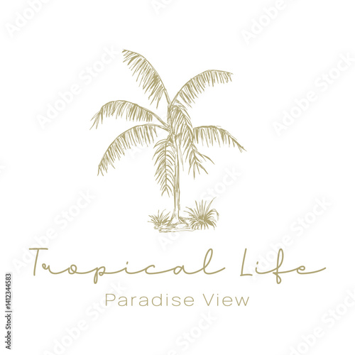 Hand drawn tree logo for natural and luxury brands