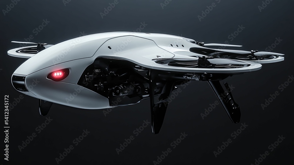 Futuristic white drone with advanced technology. Futuristic white drone with advanced technology.