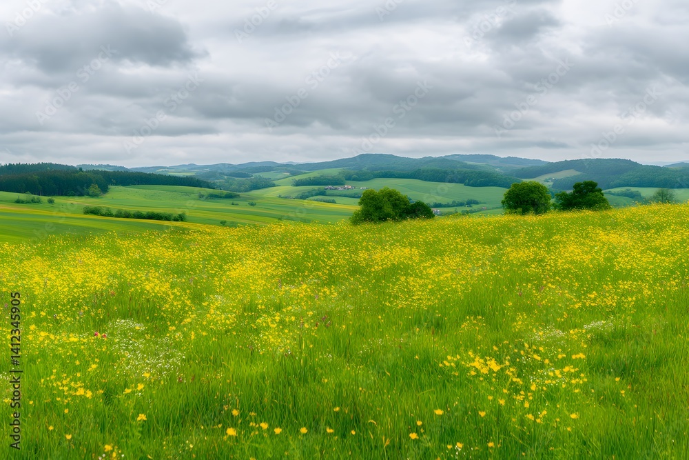 Obraz premium Vast Blooming Flower Fields Create a Colorful Spring Landscape