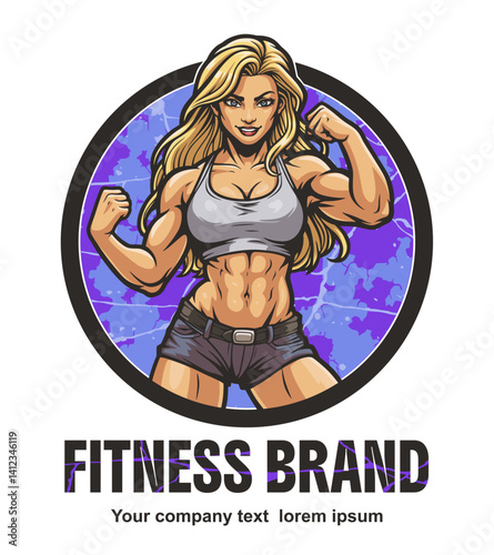 Vector illustration for a fitness club logo with a female bodybuilder.