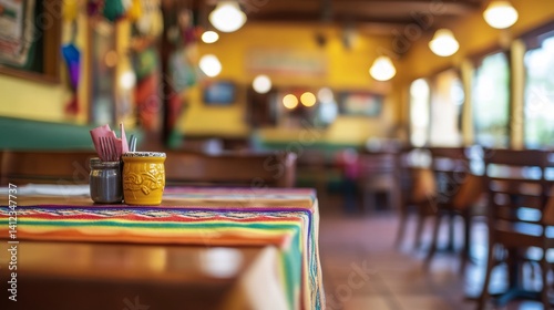 A cozy Mexican restaurant interior with warm lighting, evoking comfort and authentic charm.
