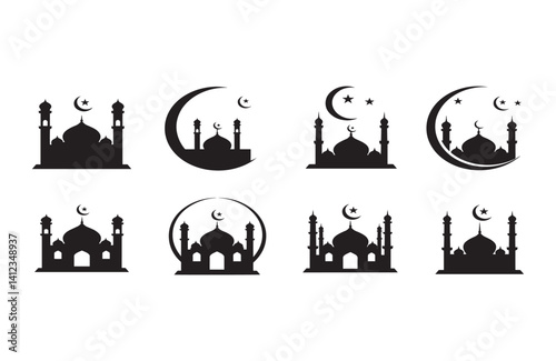 Diverse mosque silhouettes representing Islamic artistry