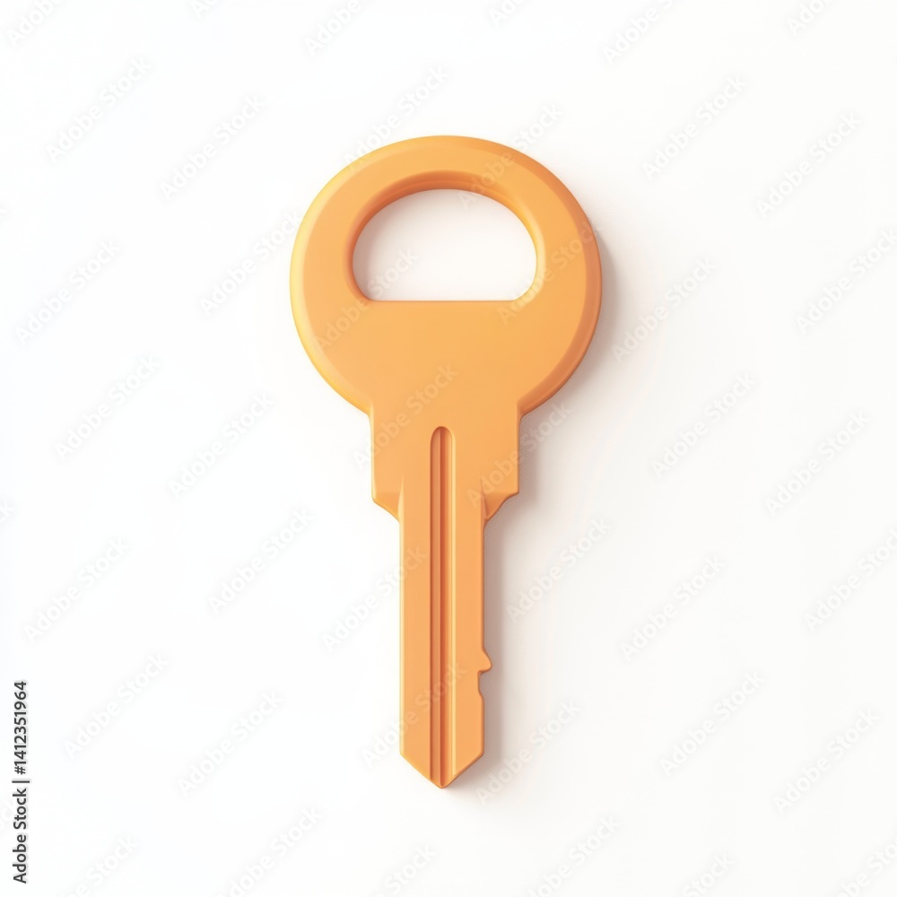 Orange key isolated on white background, security concept Orange key isolated on white background, security concept
