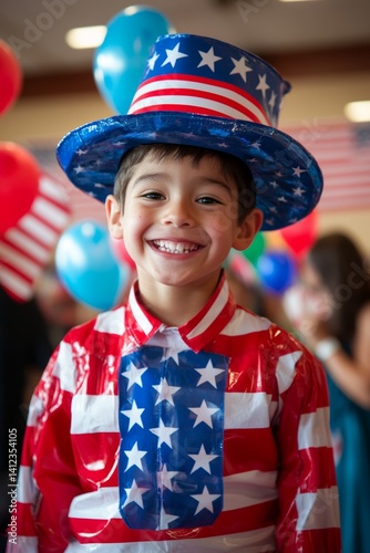 Obraz na płótnie Young boy wearing a patriotic hat and a red, white w salonie